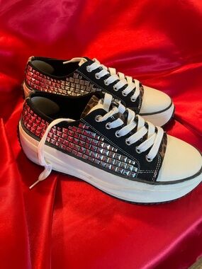 Women’s Black & White Studded Platform Sneakers